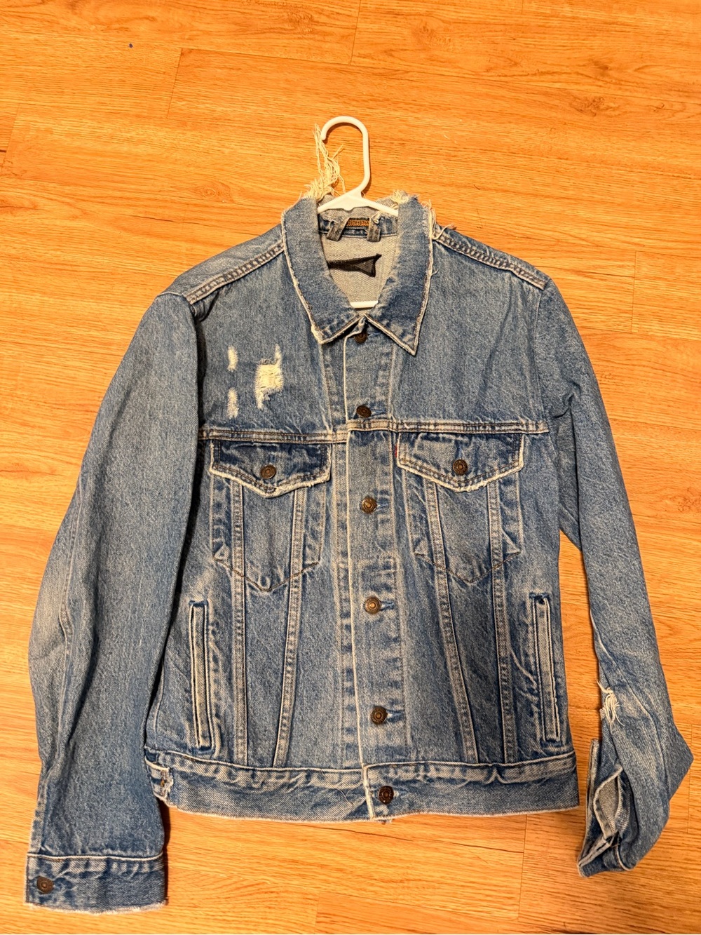 Reformation Blue Distressed Denim Trucker Jacket